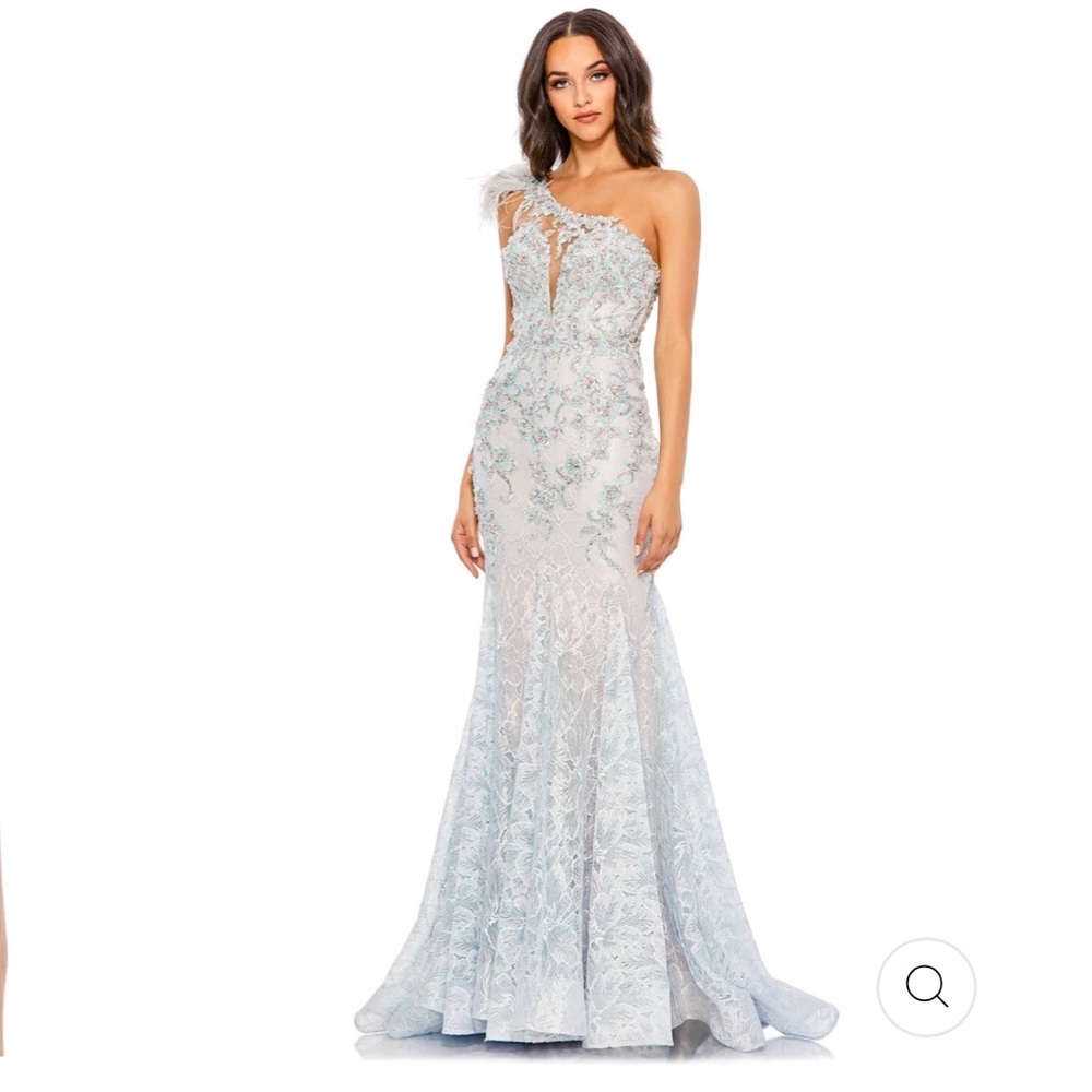MACDUGGAL EMBROIDERED APPLIOUE FEATHERED ONE SHOULDER GOWN,Altered To Size 6